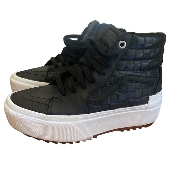 Vans SK8-Hi Platform Sneaker Women 6 Emboss Checkered High Top Lace Up Black - Picture 1 of 11